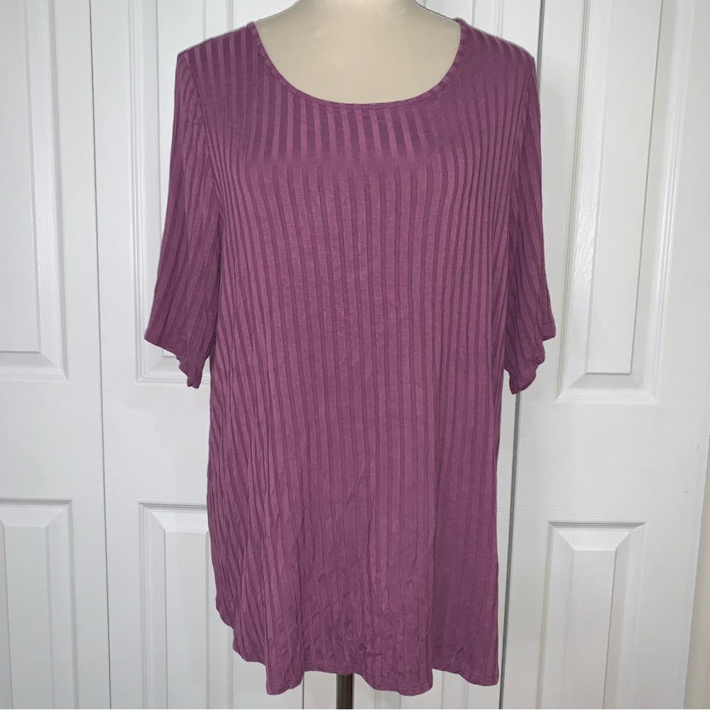 Apt. 9 0X purple striped short sleeve scoop neck top
